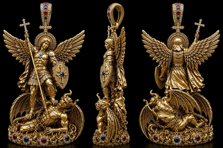 Archangel Slaying Lucifer Pendant diamond jewelry