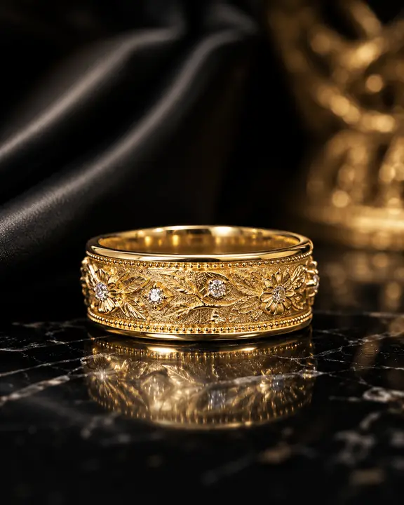 Oro de Sevilla Floral Diamond Men's Wedding Band diamond jewelry