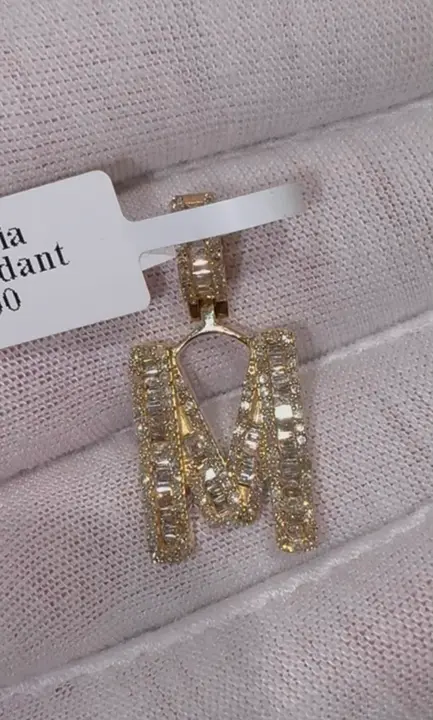 Baguette Diamond Initial M Pendant diamond jewelry