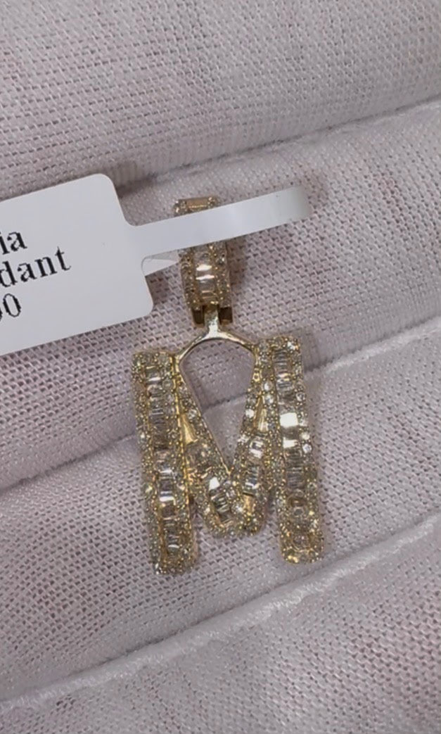 Baguette Diamond Initial M Pendant diamond jewelry