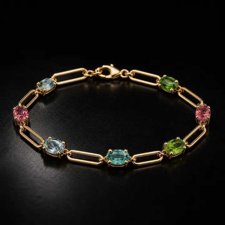 Aurora Multi-Gemstone Paperclip Bracelet diamond jewelry