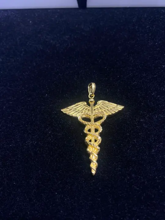 Gold Caduceus Medical Pendant diamond jewelry