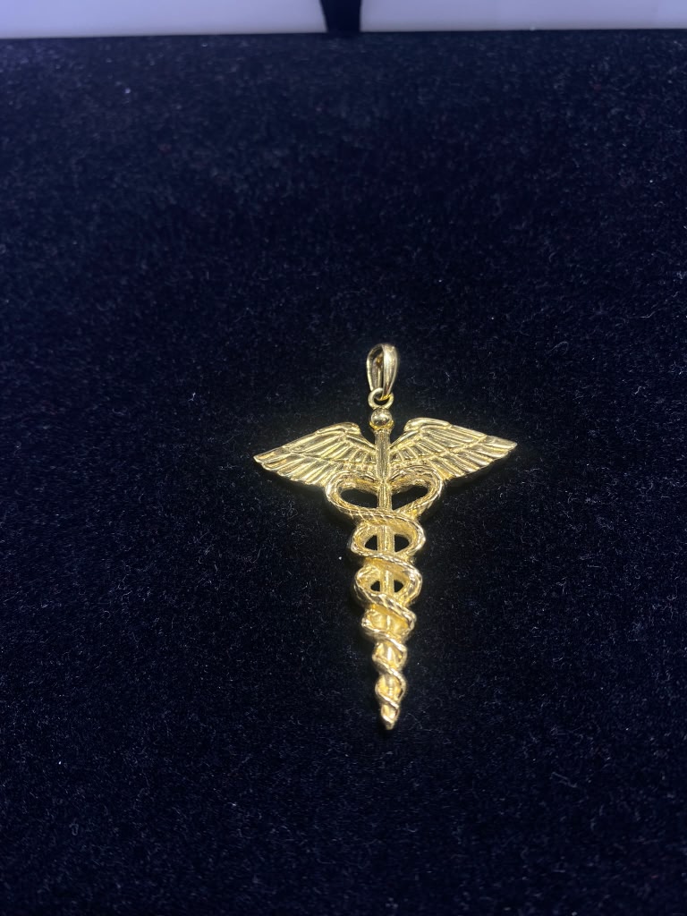Gold Caduceus Medical Pendant diamond jewelry