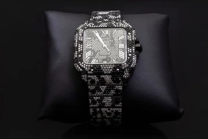 Iced Cartier Santos Style Watch diamond jewelry