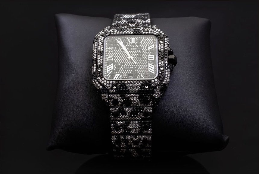 Iced Cartier Santos Style Watch diamond jewelry