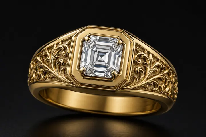Sovereign Asscher Cut Filigree Men's Wedding Band diamond jewelry
