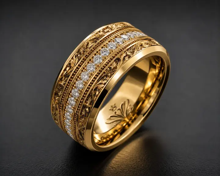 Round Diamond Filigree Men's Wedding Band diamond jewelry