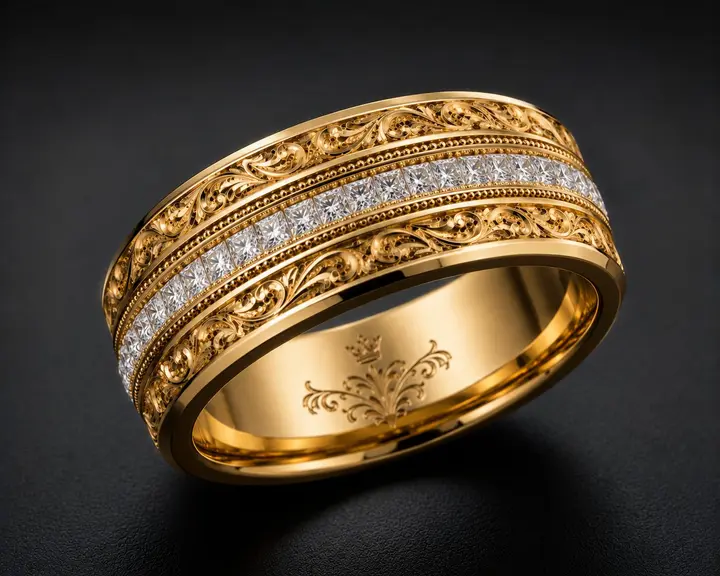 Royal Filigree Princess Channel Men's Wedding Band diamond jewelry