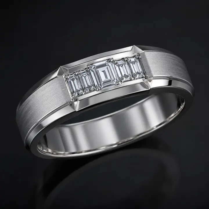 White Gold Asscher Channel Men's Wedding Band diamond jewelry