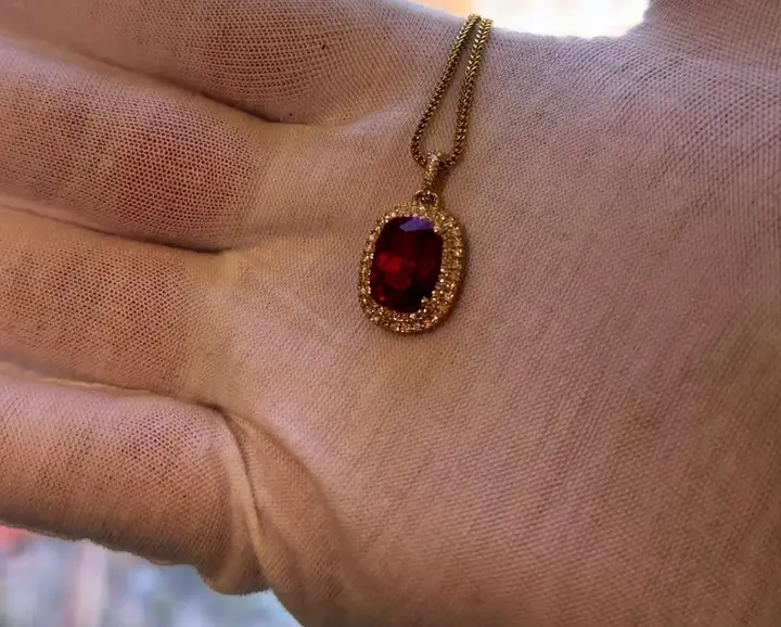 Red Ruby Diamond Halo Necklace diamond jewelry