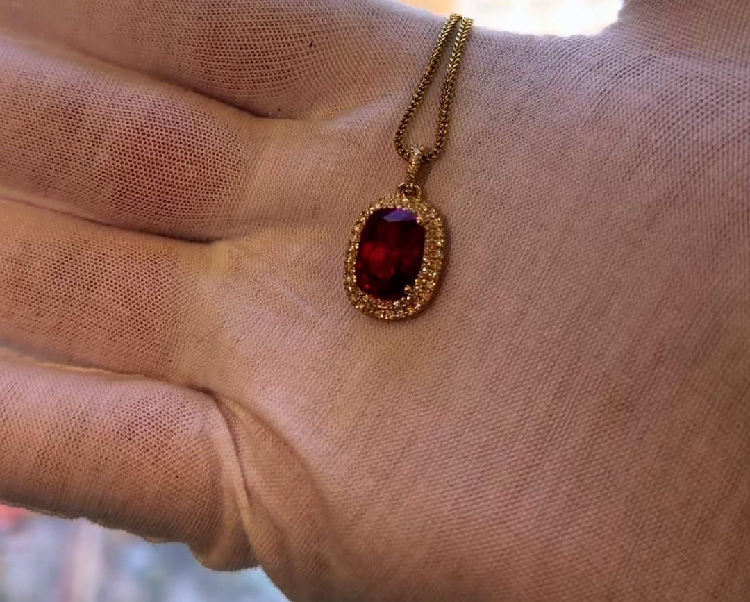 Red Ruby Diamond Halo Necklace diamond jewelry