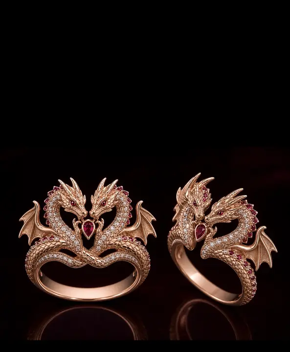 Rose Gold & Ruby Twin Dragon Ring diamond jewelry