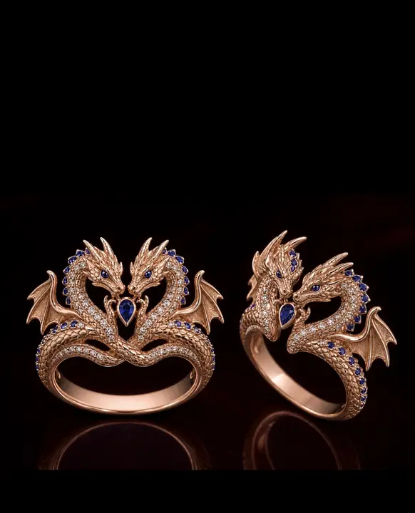 Rose Gold & Sapphire Twin Dragon Ring diamond jewelry