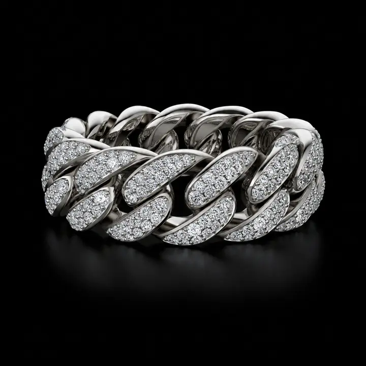 White Gold Diamond Cuban Link Ring diamond jewelry