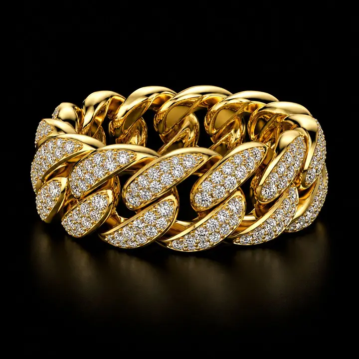 Yellow Gold Diamond Cuban Link Ring diamond jewelry