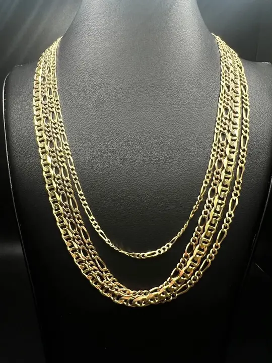 Yellow Gold Layered Figaro Chain diamond jewelry