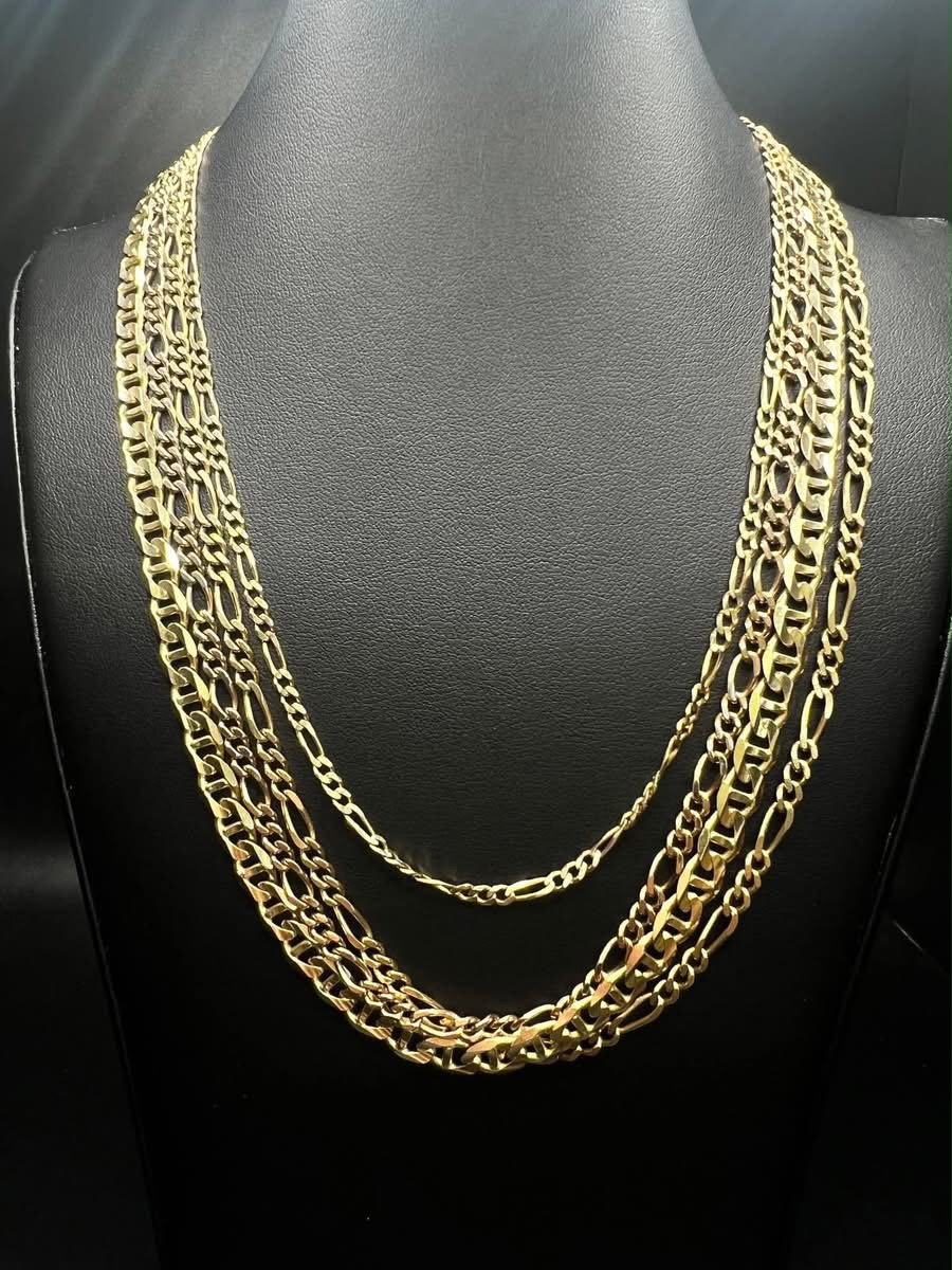 Yellow Gold Layered Figaro Chain diamond jewelry